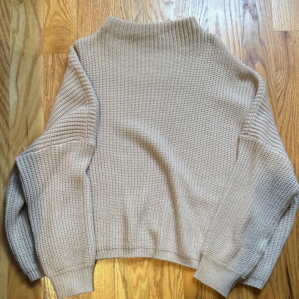 Shein Beige Mock Neck Knit Sweater
